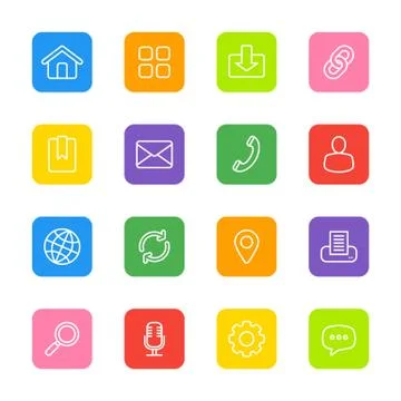 White line web icon set on colorful rounded rectangle Stock Illustration