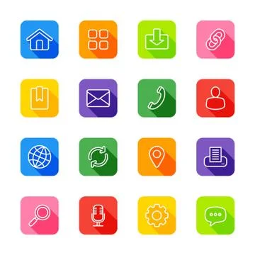 White line web icon set on colorful rounded rectangle with shadow Stock Illustration