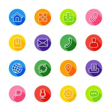 White line web icon set on colorful circle with shadow Stock Illustration