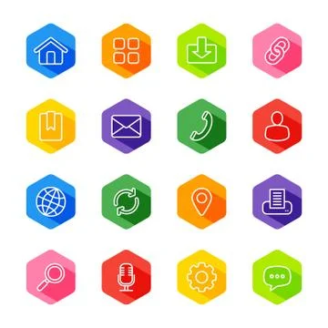 White line web icon set on colorful hexagon with shadow Stock Illustration