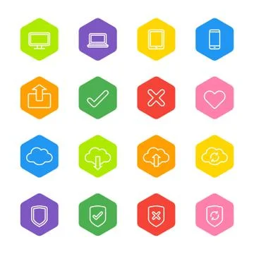 White line web icon set on colorful hexagon Stock Illustration