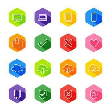 White line web icon set on colorful hexagon with shadow Stock Illustration