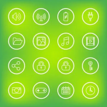 White line web icon set with circle frame Stock Illustration