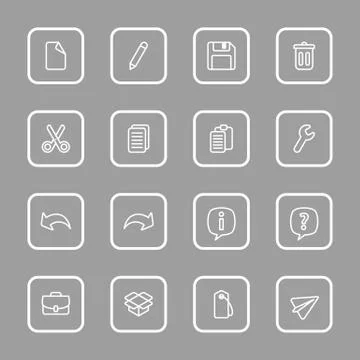 White line web icon set with rounded rectangle frame Stock Illustration