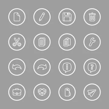 White line web icon set with circle frame Stock Illustration