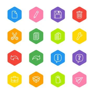 White line web icon set on colorful hexagon Stock Illustration