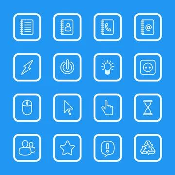 White line web icon set with rounded rectangle frame Stock Illustration