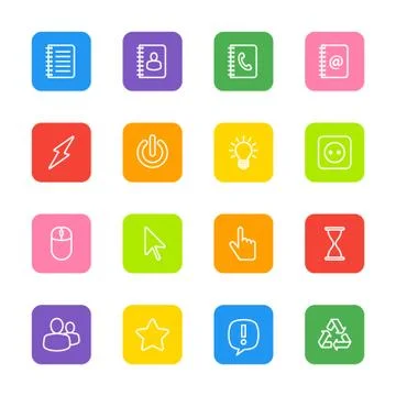 White line web icon set on colorful rounded rectangle Stock Illustration