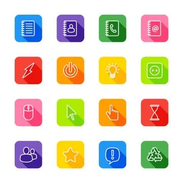 White line web icon set on colorful rounded rectangle with shadow Stock Illustration