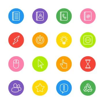 White line web icon set on colorful circle Stock Illustration