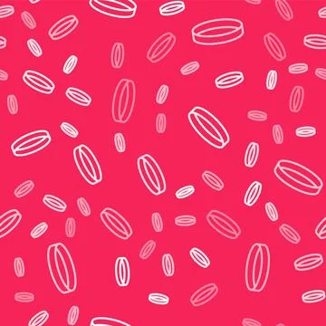 White line Wedding ring icon isolated seamless pattern on red background. Bride Illustrazione stock
