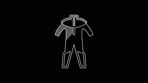 White line Wetsuit for scuba diving icon isolated on black background. Diving Video stock 203646258