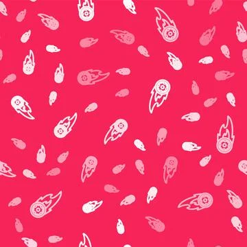 White line Wheel in fire flame icon isolated seamless pattern on red background 库存插图