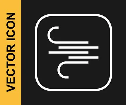 White line Wind icon isolated on black background. Windy weather.  Vector Stock Illustration