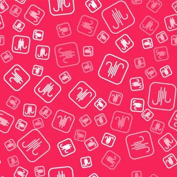 White line Wind icon isolated seamless pattern on red background. Windy weather Stock Illustration