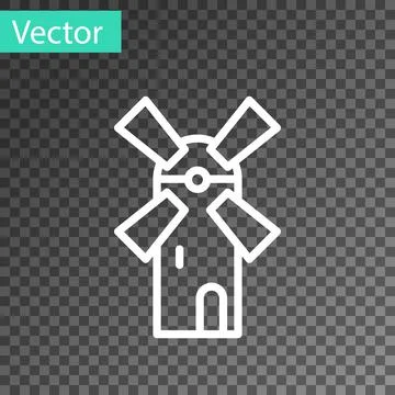 White line Windmill icon isolated on transparent background. Vector Stock Illustration