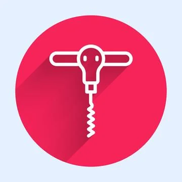 White line Wine corkscrew icon isolated with long shadow background. Red ci.. Stock Illustration