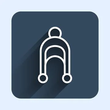 White line Winter hat icon isolated with long shadow background. Blue square Illustrazione stock