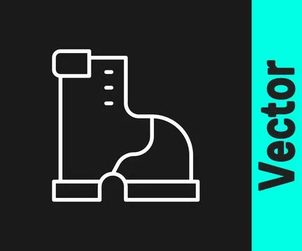 White line Winter warm boot icon isolated on black background. Waterproof rubber Stock Illustration
