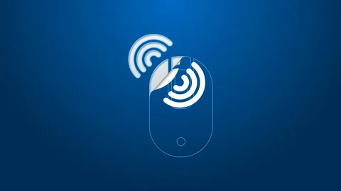 White line Wireless computer mouse icon isolated on blue background. Optical Stock Footage 144222159