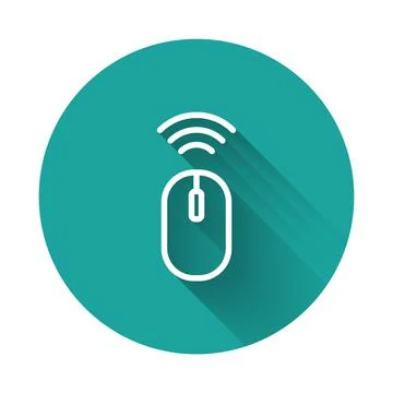 White line Wireless computer mouse system icon isolated with long shadow 스톡 일러스트