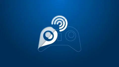 White line Wireless gamepad icon isolated on blue background. Game controller Stock Footage 144221409