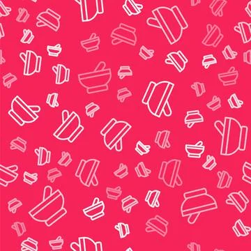 White line Witch cauldron icon isolated seamless pattern on red background Stock Illustration