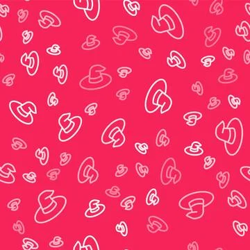 White line Witch hat icon isolated seamless pattern on red background. Happy Stock Illustration