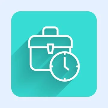 White line Work time icon isolated with long shadow background. Office worker Stock Illustration