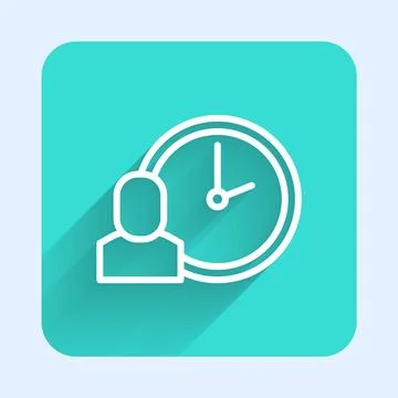 White line Work time icon isolated with long shadow background. Office worker Stock Illustration