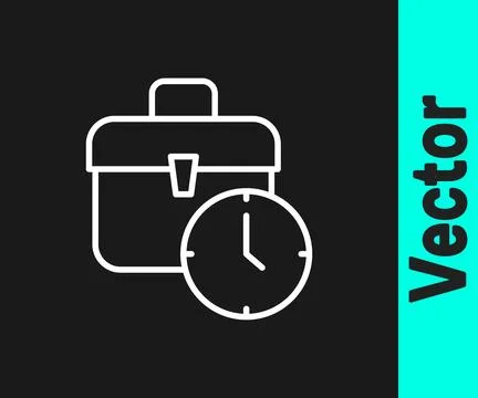 White line Work time icon isolated on black background. Office worker. Work.. 스톡 일러스트