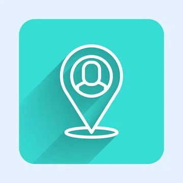 White line Worker location icon isolated with long shadow background. Green Stock Illustration