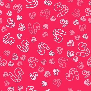 White line Worm icon isolated seamless pattern on red background. Fishing tackle Illustrazione stock