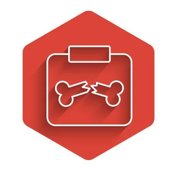 White line X-ray shots with broken bone icon isolated with long shadow Stock Illustration