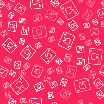 White line X-ray of tooth icon isolated seamless pattern on red background Illustrazione stock