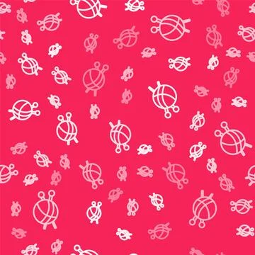 White line Yarn ball with knitting needles icon isolated seamless pattern on red Stockillustratie