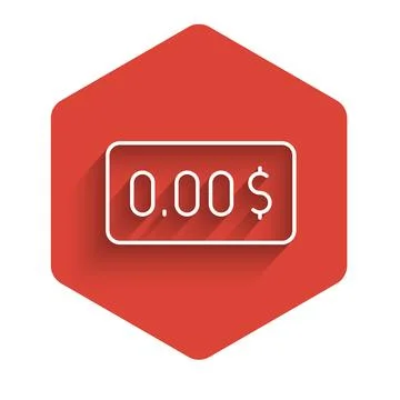White line Zero cost icon isolated with long shadow. Empty bank account. Red  Stock Illustration