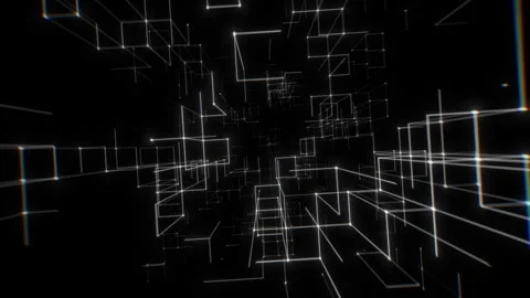 White Linear Wireframe Grid Forming a Deep Abstract Tunnel. Looped 3D rendering Video stock 324617847