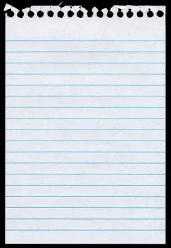 White lined blank torn notepaper page isolated black background. Stock Photos