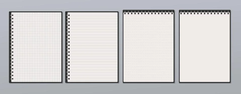 White lined, math note, notebook paper are on light gray background for text Stock Illustration