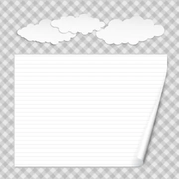 White lined notebook paper with curled corner for text or advertising message on Illustrazione stock