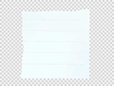 White lined torn edge note paper isolated on transparent background. Stock Photos