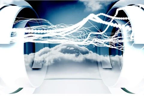 White lines with cloud design on a futuristic structure Stock Illustration