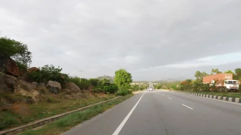 White lines on side of road, Car passing by the road Video stock 156972320