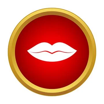 White lips icon on red round button Ilustración de archivo