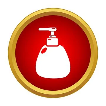 White liquid soap dispenser icon in red circle Stock Illustration