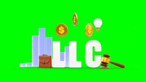 White LLC Structure With dollars, Bulb, Office Bag and Gavel Vidéo 312665432
