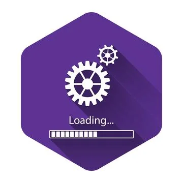 White Loading and gear icon isolated with long shadow. Progress bar icon. System 스톡 일러스트