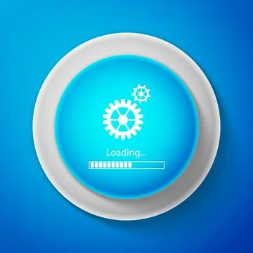 White Loading and gear icon isolated on blue background. Progress bar icon Ilustración de archivo