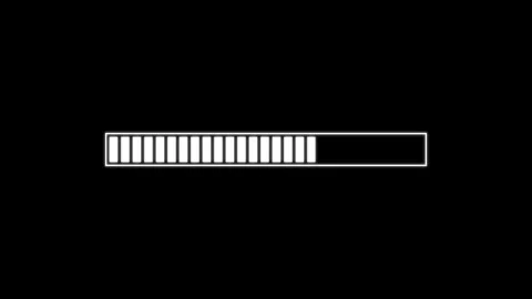 White loading bar partly filled on a black background, showing download, up.. Stock Footage 340999425